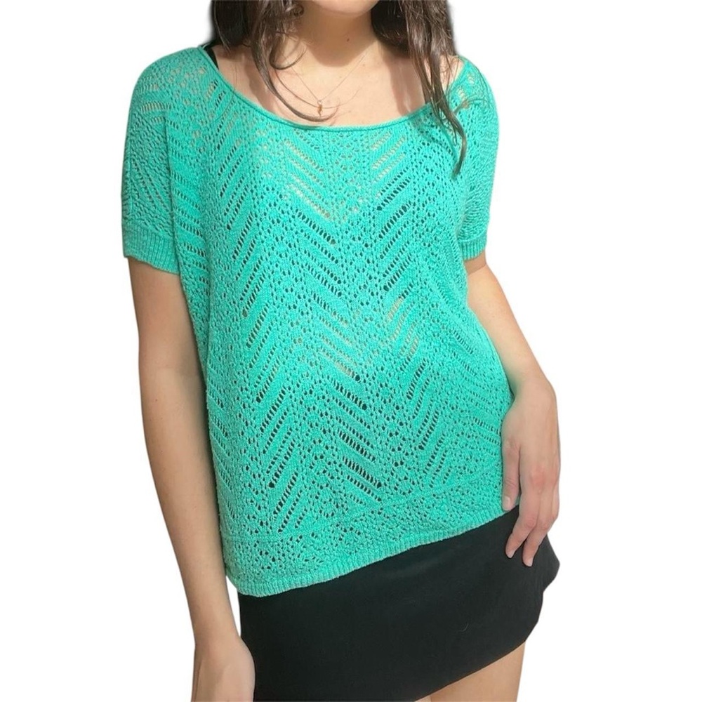 Vintage Hollister green knitted crocheted top!